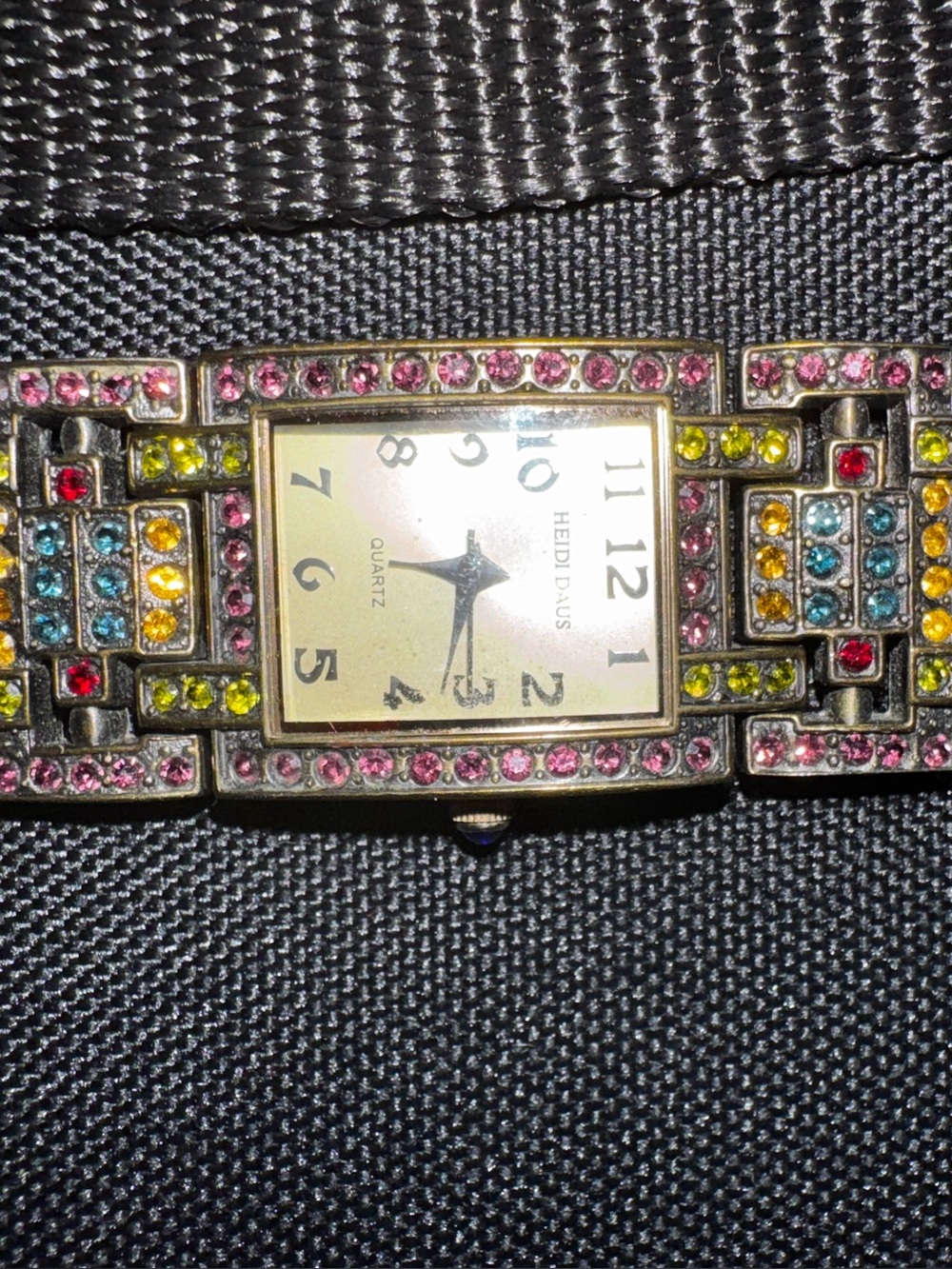 Heidi Daus Multicolor Crystal Bracelet Watch in Pink, Yellow, Blue & Red